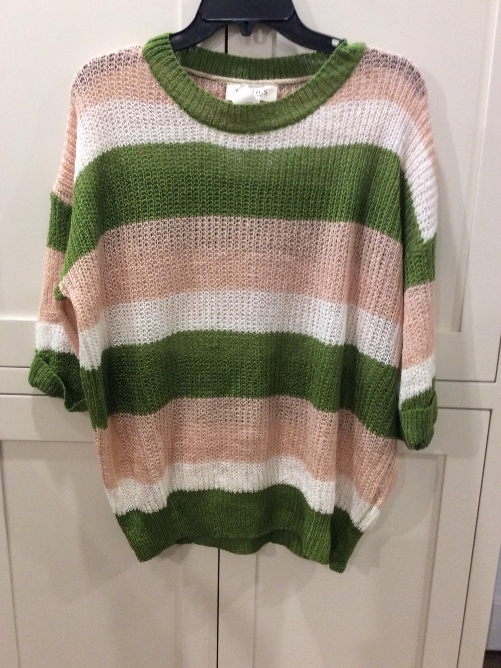 Striped Crewneck Sweater in Green, White & Peach